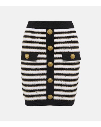 Balmain Striped Metallic Knitted Mini Skirt - Black