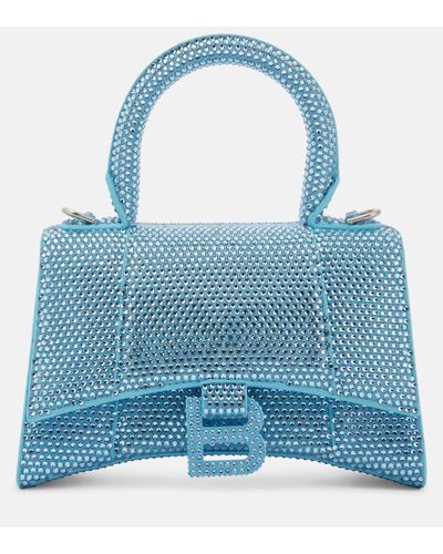 Balenciaga Tote Hourglass Mini aus Veloursleder - Blau