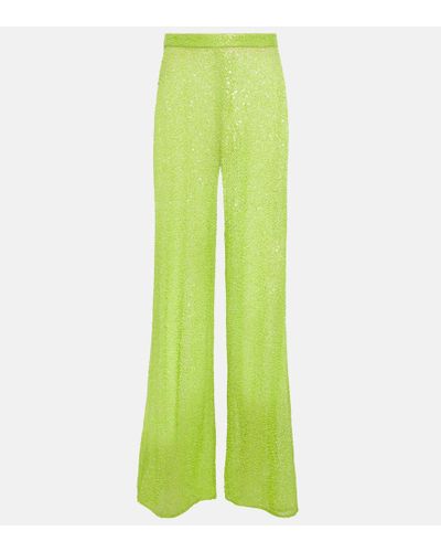 Self-Portrait Wide-leg Sequined Pants - Green