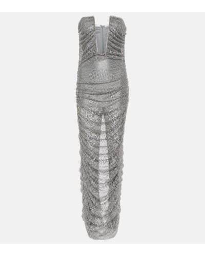 GIUSEPPE DI MORABITO Embellished Bustier Mesh Gown - Gray