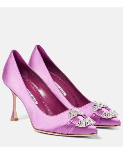 Manolo Blahnik Maidapump Embellished Satin Court Shoes - Purple