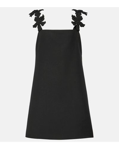 Valentino Floral-applique Wool And Silk Minidress - Black