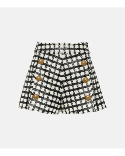 Balmain Shorts in misto lana a quadri - Nero