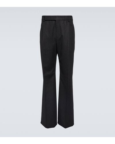 Saint Laurent Pinstripe Wool Flannel Flared Trousers - Black