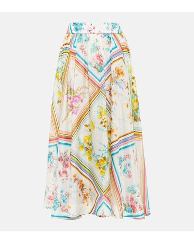 Zimmermann Halcyon Floral Silk Midi Skirt - White