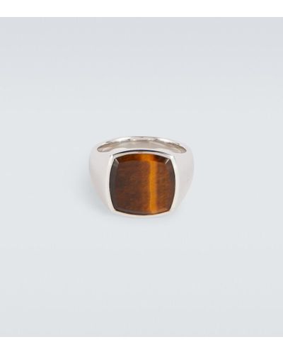 Tom Wood Anello Cushion Tiger Eye in argento sterling - Bianco