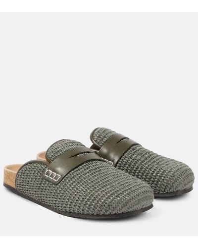 JW Anderson Tess Leather-trimmed Raffia Mules - Green