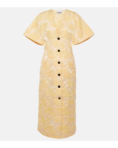 Ganni Floral Jacquard Shirt Dress - Metallic