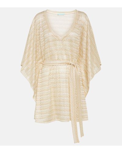 Melissa Odabash Petra Metallic Knit Kaftan - Natural