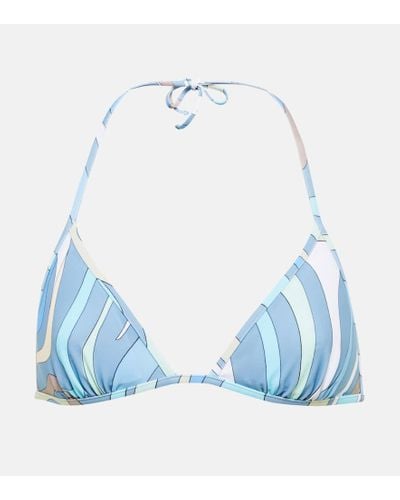 Emilio Pucci Printed Halterneck Bikini Top - Blue
