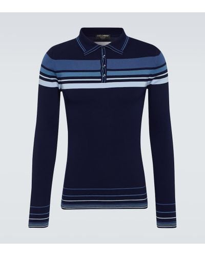 Dolce & Gabbana Striped Cotton Polo Shirt - Blue
