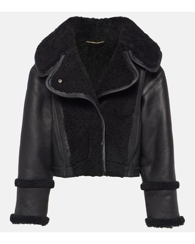 Victoria Beckham Veste raccourcie en cuir et shearling - Noir