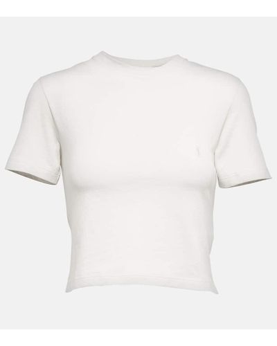 Saint Laurent Verkürztes T-shirt Aus Baumwoll-jersey Mit Stickerei - Weiß