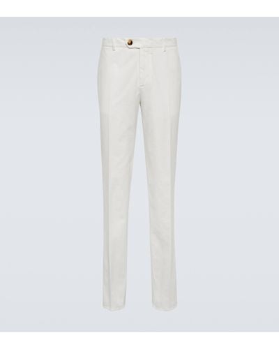 Brunello Cucinelli Cotton Gabardine Slim Trousers - White