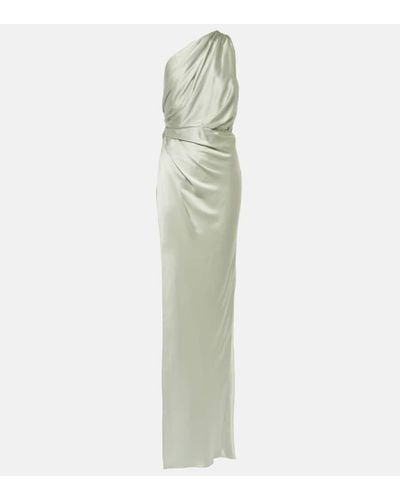 The Sei Draped One-shoulder Silk Satin Gown - Green