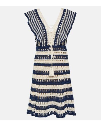 Anna Kosturova Farrah Striped Crochet Minidress - Blue