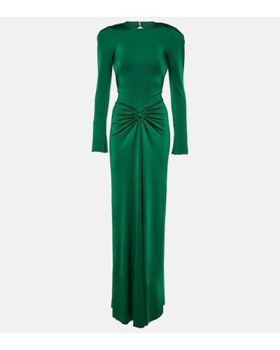 Victoria Beckham Ruched Round-neck Slim-fit Stretch-woven Maxi Dress - Green