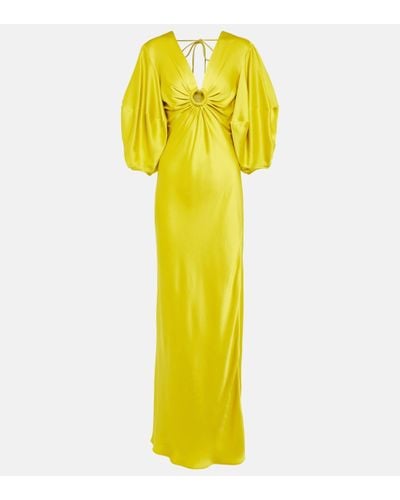 Stella McCartney Deep V-neck Satin Maxi Dress - Yellow
