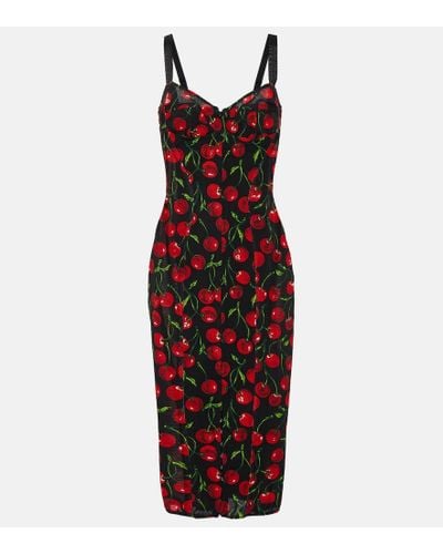 Dolce & Gabbana Cherry Bustier Midi Dress - Red
