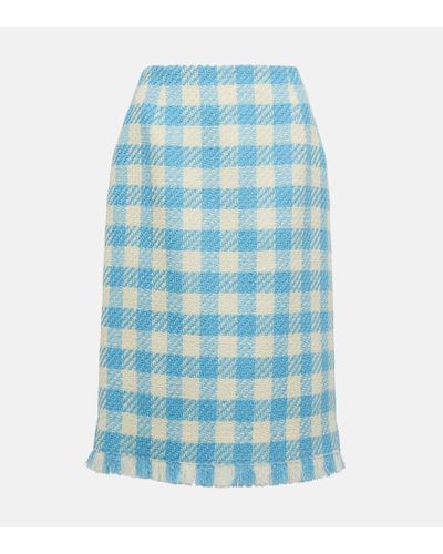 Oscar de la Renta Checked Wool Midi Skirt - Blue