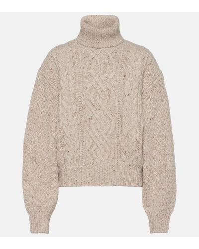 Loro Piana Cable-knit Wool And Cashmere-blend Turtleneck Sweater - Natural
