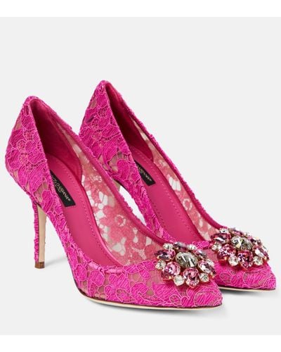 Dolce & Gabbana Belucci Embellished Lace Court Shoes - Pink