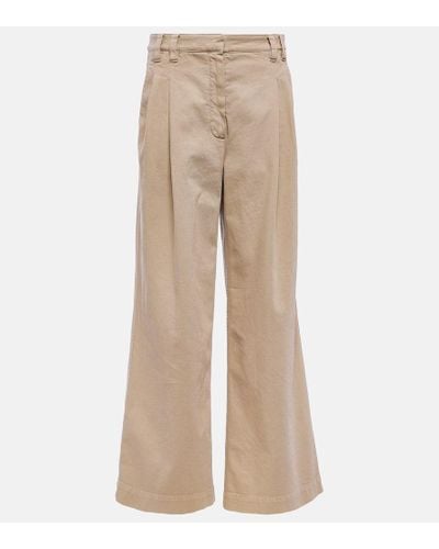 Brunello Cucinelli Pleated Wide-leg Cotton Pants - Natural