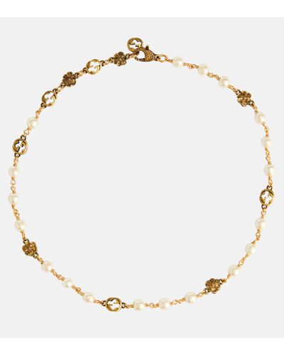 Gucci Gold-tone Faux Pearl Necklace - Metallic