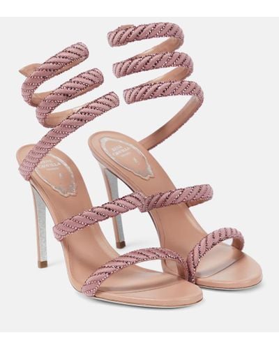 Rene Caovilla Cleo Embellished Satin Sandals - Pink