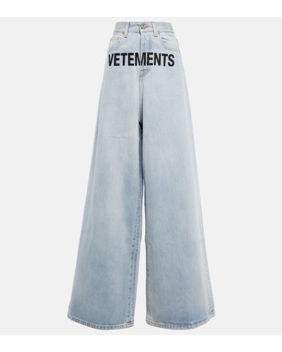 Vetements Embroidered High-rise Wide-leg Jeans - Blue