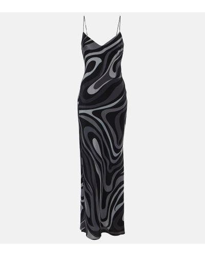 Emilio Pucci Marmo Printed Silk Maxi Dress - Black