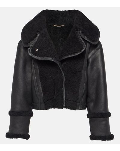 Victoria Beckham Cropped Leather And Shearling Jacket - Black