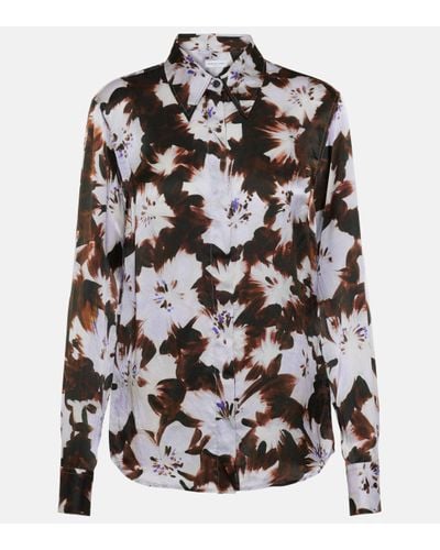 Dries Van Noten Chowy Floral Silk Satin Shirt - Black