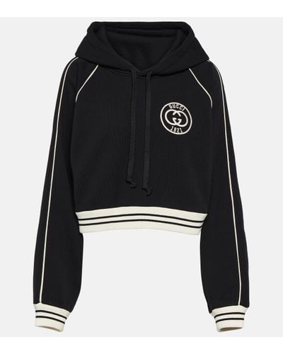Gucci Cropped Cotton Jersey Hoodie - Black