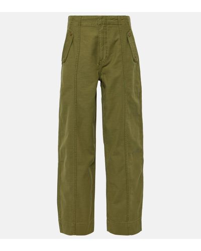FRAME High-rise Cotton Barrel-leg Trousers - Green