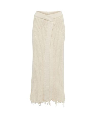 Balmain Ribbed-knit Cotton-blend Midi Skirt - Natural