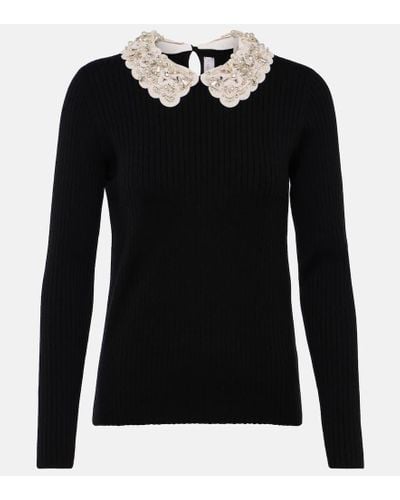 Carolina Herrera Pullover in lana con perle bijoux - Nero