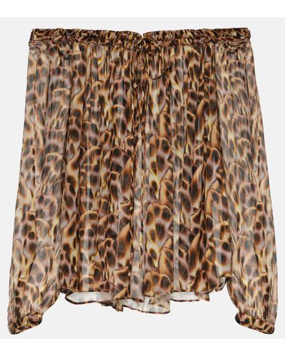 Isabel Marant Vutti Printed Off-shoulder Blouse - Brown