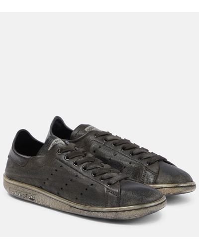 Balenciaga X Adidas Stan Smith Distressed Leather Sneakers - Black