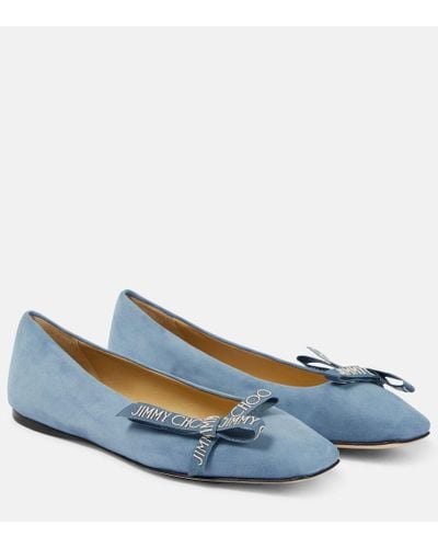 Jimmy Choo Veda Bow-detail Suede Ballet Flats - Blue