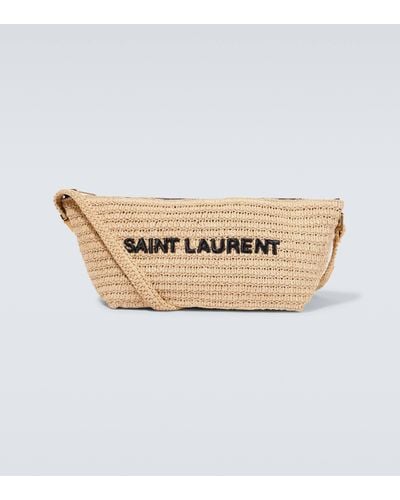 Saint Laurent Sac en raphia a logo - Blanc