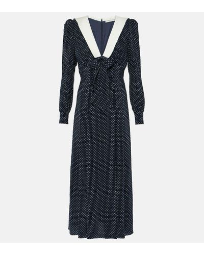 Alessandra Rich Bow-detail Silk Midi Dress - Blue