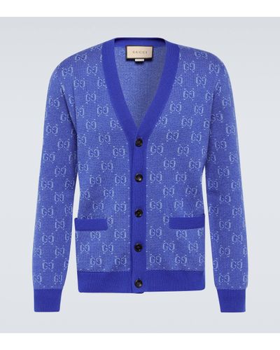 Gucci Cardigan GG en jacquard de laine - Bleu