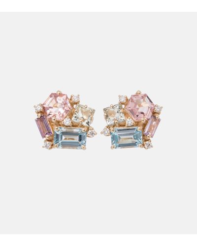 Suzanne Kalan Pastel Blossom 14kt Gold Earrings With Amethysts, Topaz And Diamonds - Multicolour