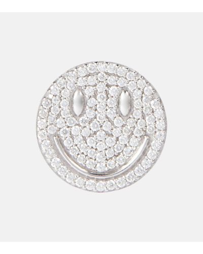 Eera Orecchino singolo Smile in oro bianco 18kt con diamanti