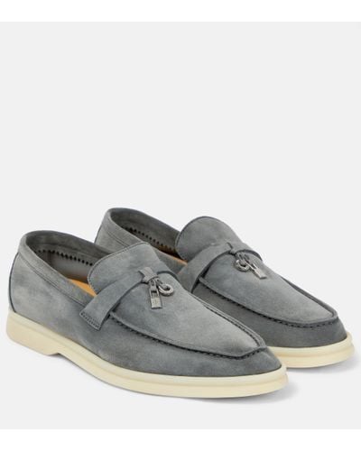 Loro Piana Summer Charms Walk Suede Loafers - Grey