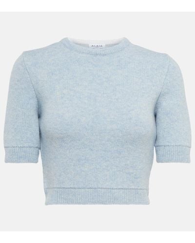 Alaïa Jersey cropped de lana - Azul