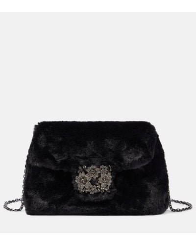 Roger Vivier Rv Bouquet Mini Faux Fur Shoulder Bag - Black