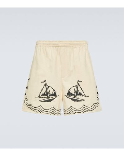 Bode Sailing Embroidered Linen And Cotton Shorts - Natural