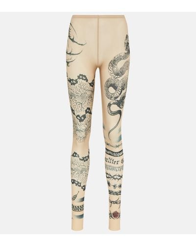 Jean Paul Gaultier X Knwls Printed Mesh leggings - Natural